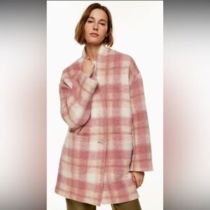 Wilfred Free Aritzia Elm Long wool jacket in pink plaid